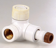 Вентиль (термостатический клапан) Oventrop серия E (эксклюзивная) угловой трехосевой Ду15 1/2", артикул 1163462, цвет белый - левое присоединение