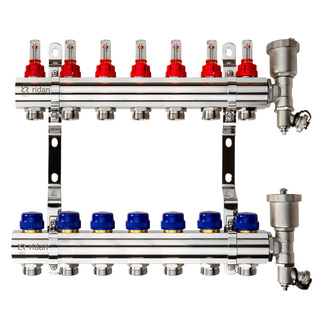 Комплект коллекторов Ридан FHF-7RF set с расходомерами, кронштейнами и воздухоотводчиками, 7 контуров, 088U0727R