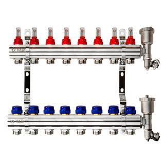 Комплект коллекторов Ридан FHF-8RF set с расходомерами, кронштейнами и воздухоотводчиками, 8 контуров, 088U0728R